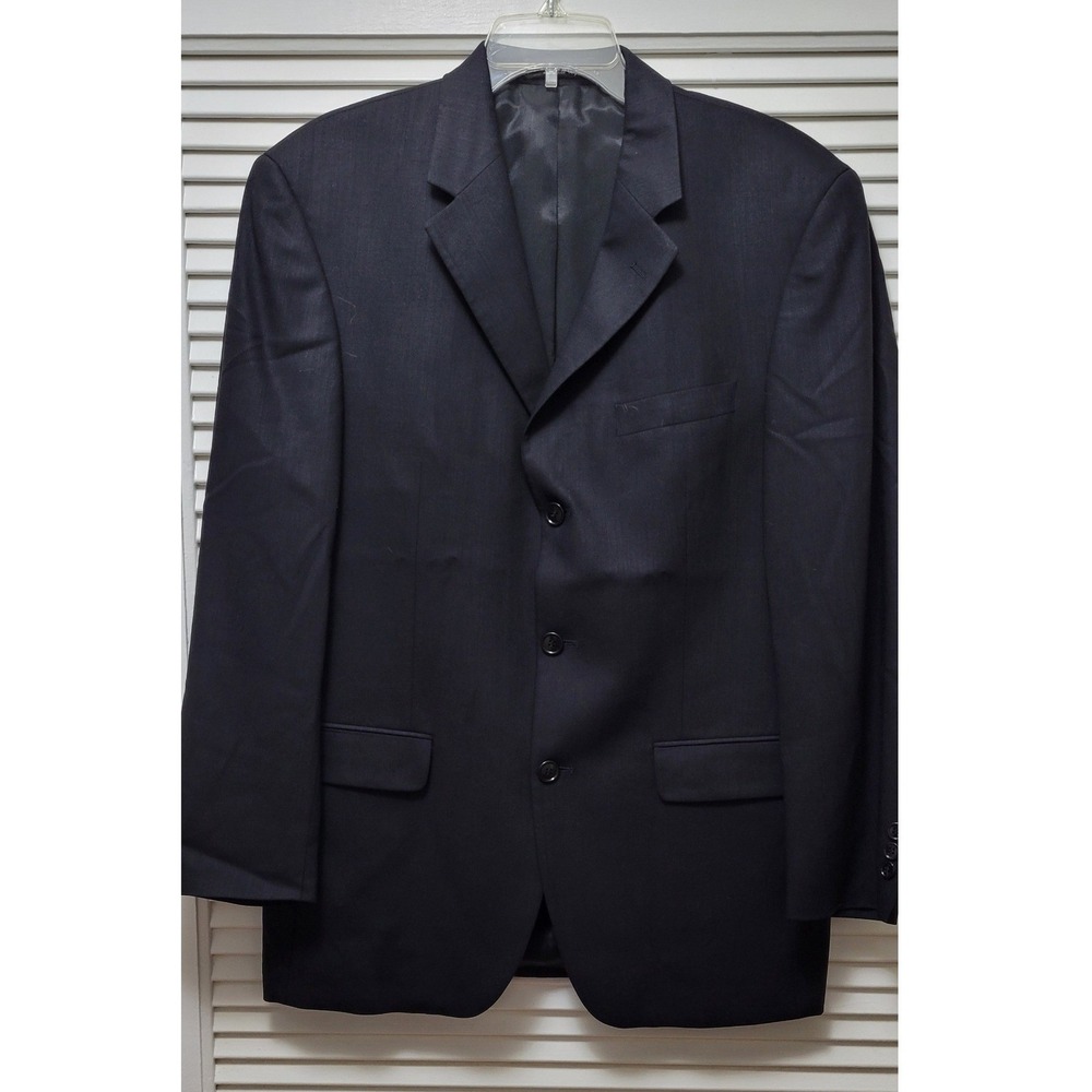 Blazer Sport Coat Jacket Andrew Fezza Mens 39R Navy Blue 3-Button Stretch
